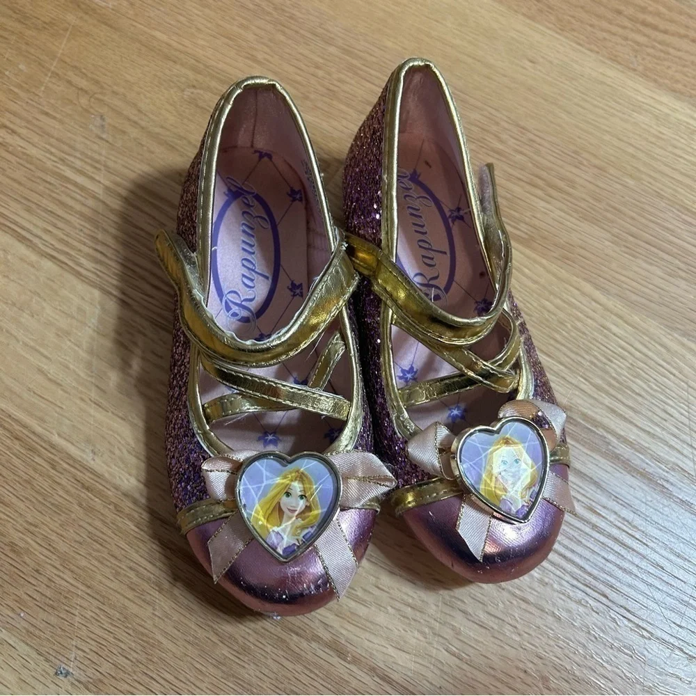 Disney Rapunzel Dress Shoes Sz 9/10 Girls Kids Pink Princess Gold